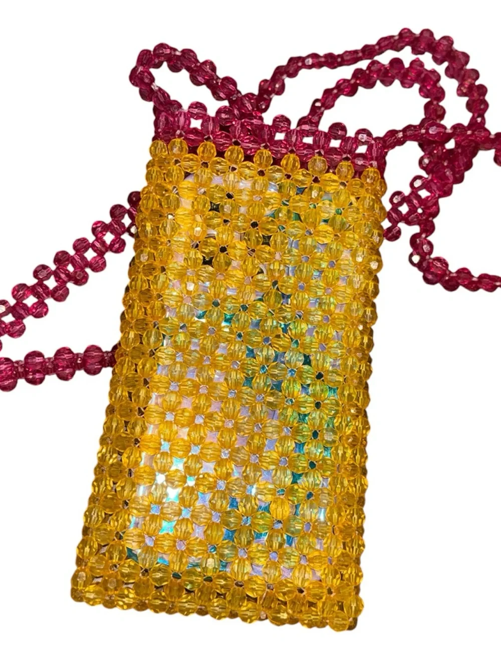 Handmade Acrylic Beaded Two-Tone Crossbody Phone Case Hot Pink/Yellow